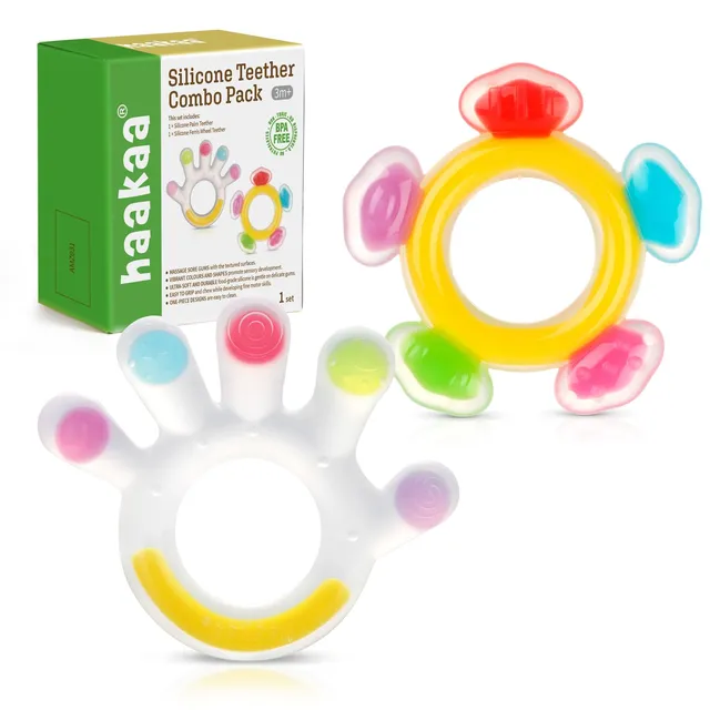 haakaa-silicone-teether-combo-palm-ferris-wheel-baby-freezer-teething-toys-2-pac image 1