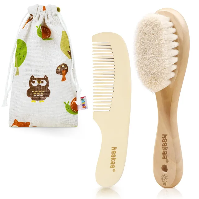 haakaa-natural-wool-baby-hair-brush-and-comb-set-for-newborns-toddlers-2-pack image 1