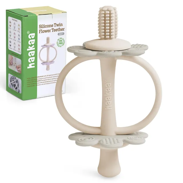 haakaa-silicone-twin-flower-teether-with-nipple-shaped-end-and-360-toothbrush-he image 1