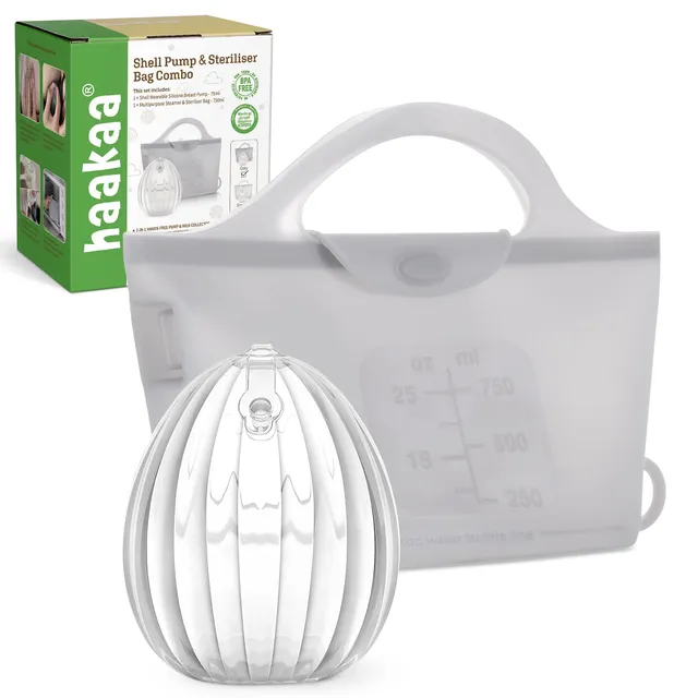 haakaa-wearable-silicone-breast-pump-with-steriliser-bag-2-in-1-hands-free-manua image 1