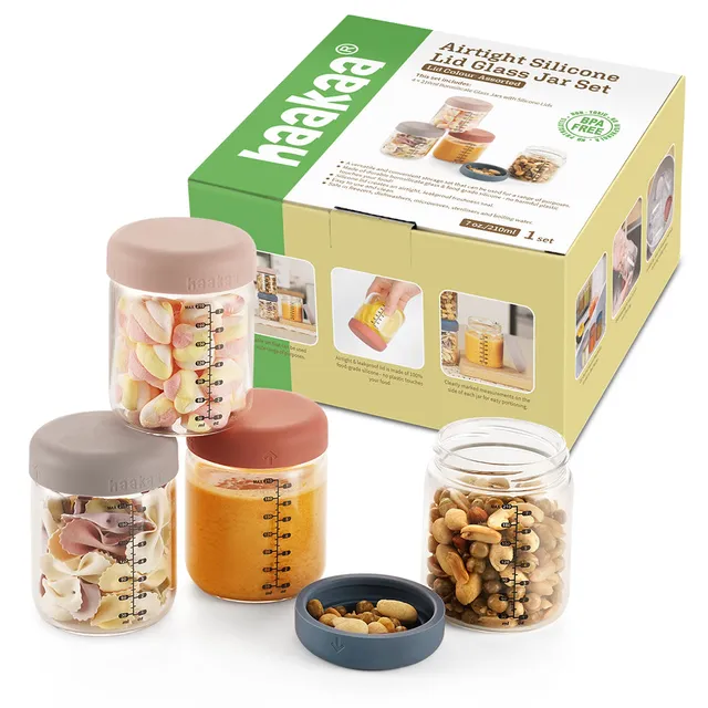 haakaa-sealed-glass-storage-jar-set-4-x-7-oz-borosilicate-glass-jars-with-silico image 1