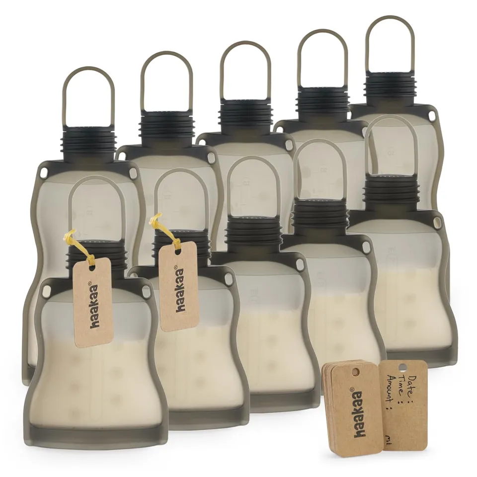 haakaa-reusable-silicone-breastmilk-storage-bag-set-9oz-4-5oz-10-pack-leak-proof image 1