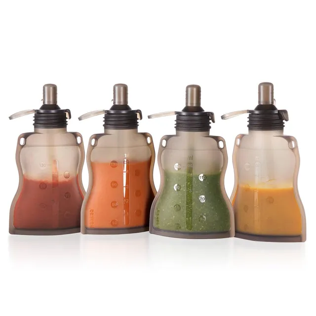 haakaa-reusable-baby-food-pouches-4oz-4-pack-soft-silicone-refillable-squeeze-po image 1