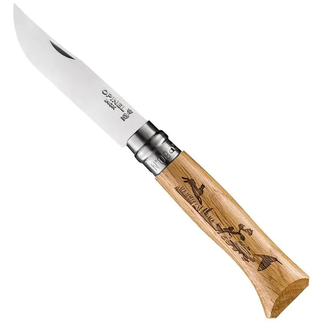opinel-no-08-stainless-steel-folding-knife-animalia-engraved-oak-handle-made-in- image 1