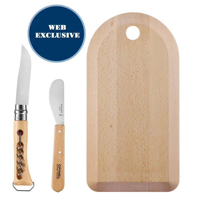 opinel-cheese-wine-kit-corkscrew-knife-spreading-knife-and-cutting-board image 1