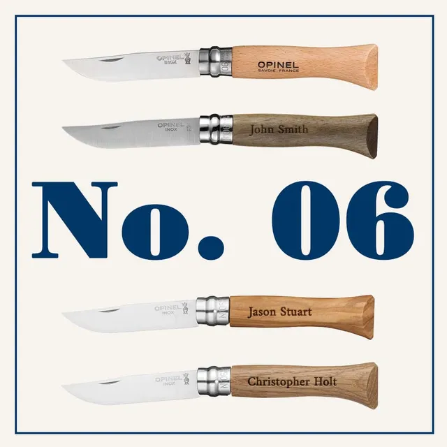 opinel-no-06-stainless-steel-folding-knife-engraved-gift-bundle-set-of-6 image 1