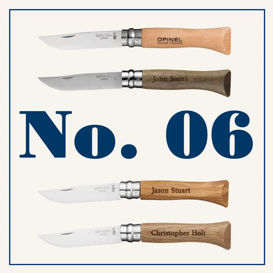 opinel-no-06-stainless-steel-folding-knife-engraved-gift-bundle-set-of-6 image 1