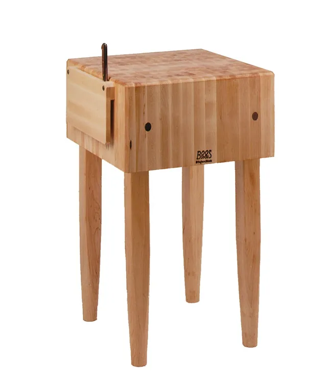 john-boos-pca1-18x18x10-maple-butcher-block-with-knife-holder-barn-red-legs image 1