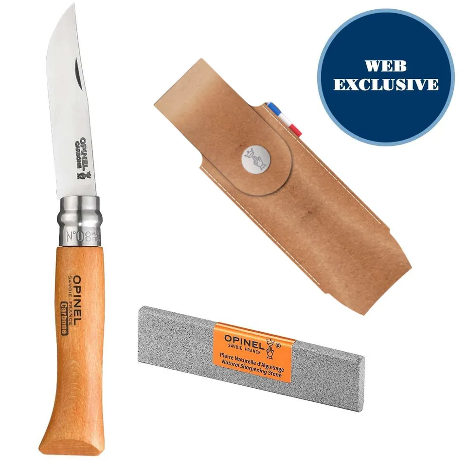 opinel-no-08-every-day-carry-kit-carbon-steel-folding-knife-with-alpine-sheath-s image 1
