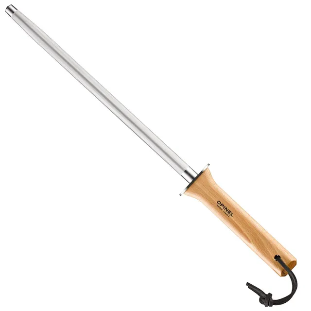 opinel-10-inch-honing-steel-sharpening-rod-with-beech-wood-handle-and-leather-la image 1