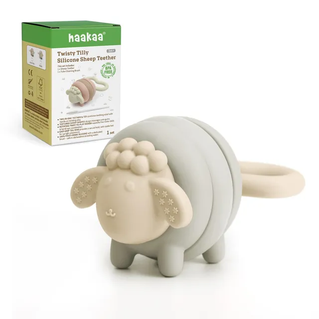 haakaa-silicone-baby-teether-toy-with-rotating-rings-pebble-sheep-design image 1