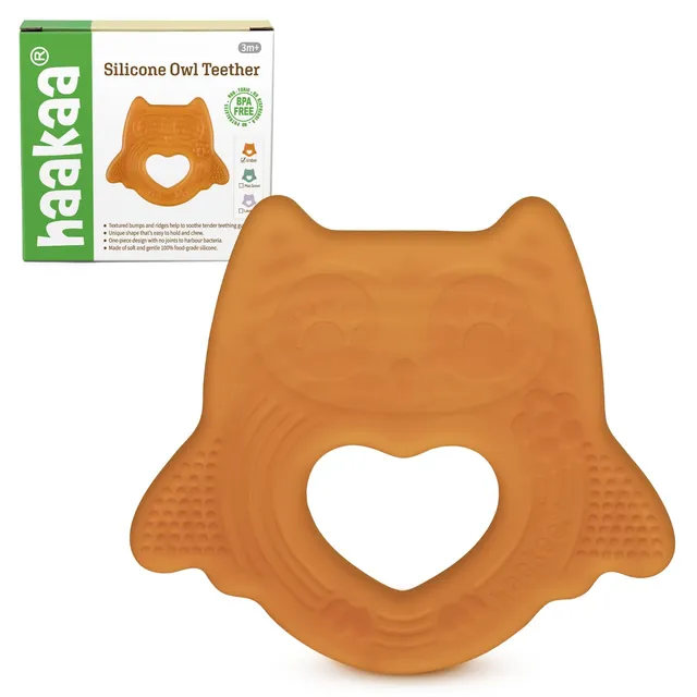 haakaa-silicone-owl-teether-food-grade-bpa-free-multi-texture-teething-toy-for-b image 1