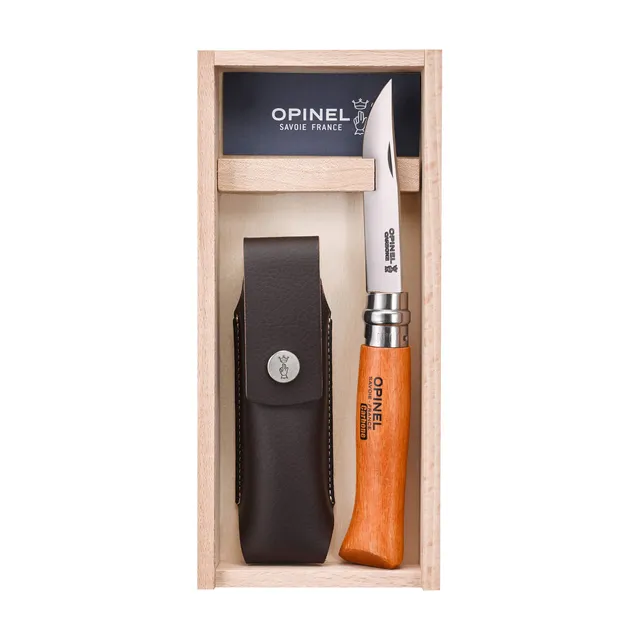 opinel-carbon-no-8-folding-pocket-knife-with-beechwood-handle-and-sheath-classic image 1