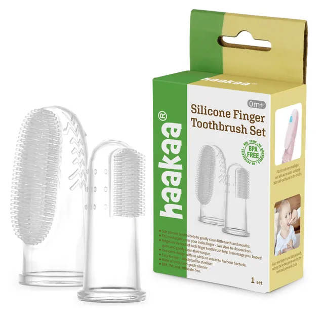 haakaa-silicone-finger-toothbrush-set-2-pack-small-large-for-newborn-infant-oral image 1