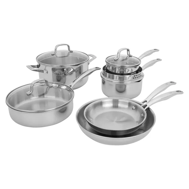 henckels-clad-h3-10-piece-induction-pot-and-pan-set-stainless-steel-durable-even image 1