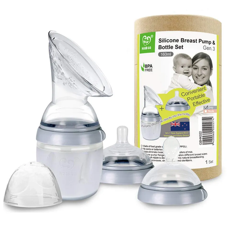 haakaa-gen-3-manual-breast-pump-set-5-4oz-food-grade-silicone-with-teat-and-feed image 1