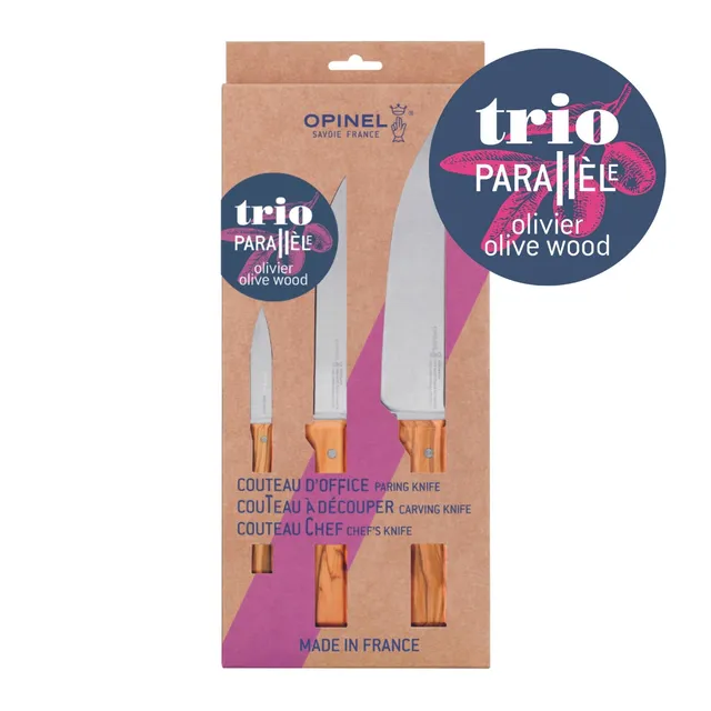 opinel-trio-chef-knife-set-olive-wood-parallele-3-piece image 1