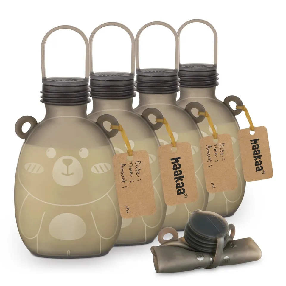 haakaa-happii-bear-silicone-breast-milk-storage-bag-reusable-squeeze-pouch-5-pac image 1