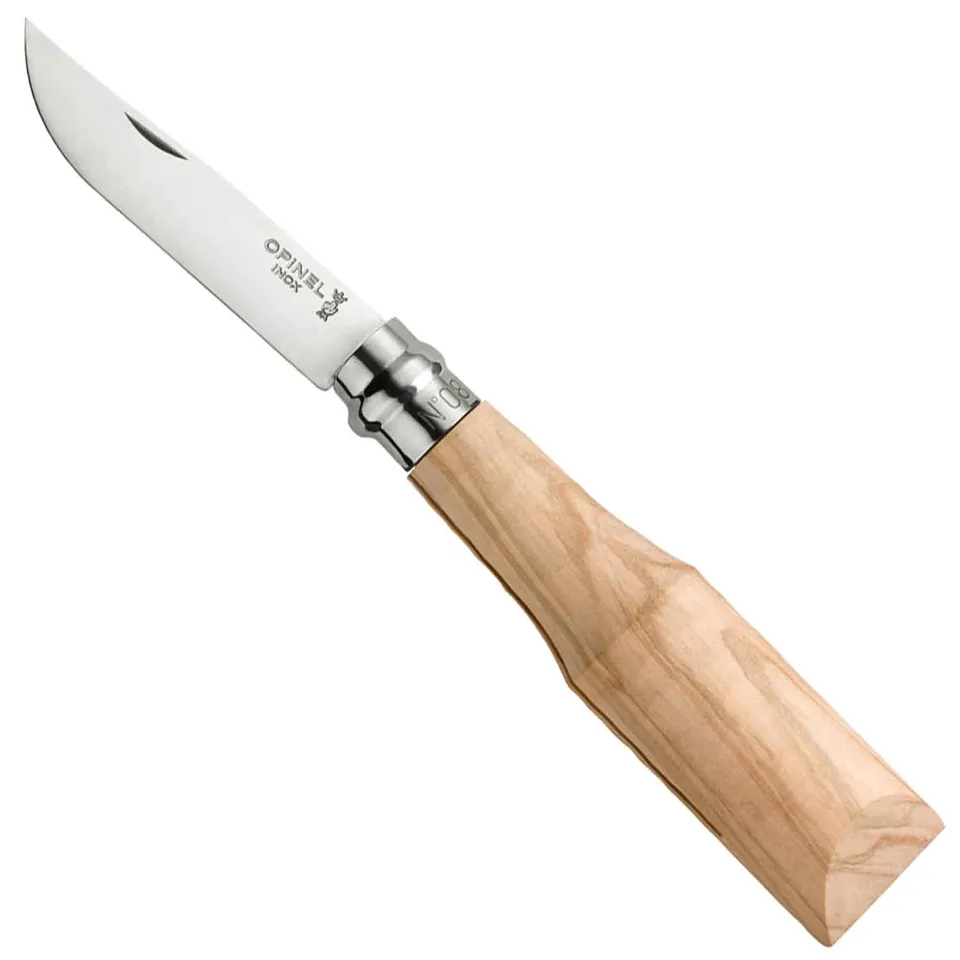 opinel-no-08-raw-olive-wood-handle-folding-knife-ebauche image 1