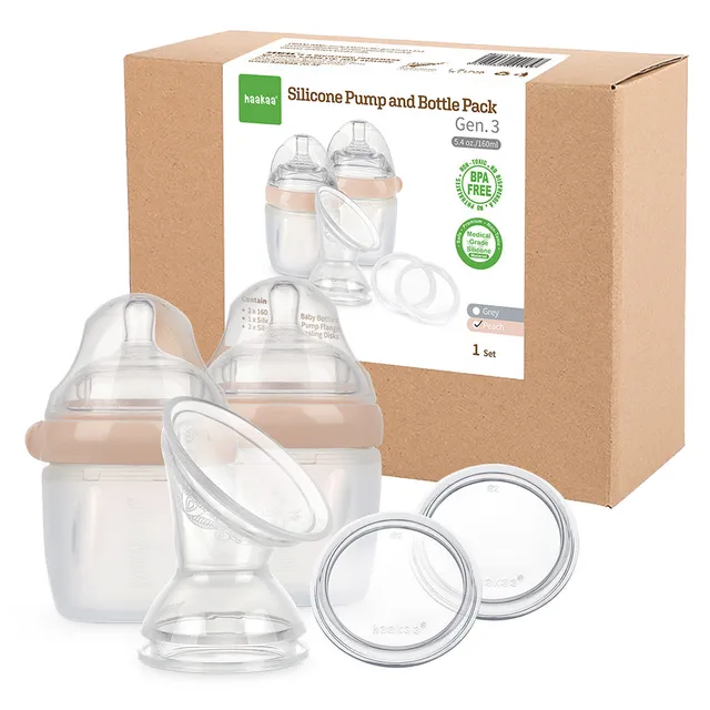 haakaa-gen-3-silicone-breast-pump-and-bottle-pack-160ml-6oz-5-in-1-feeding-syste image 1