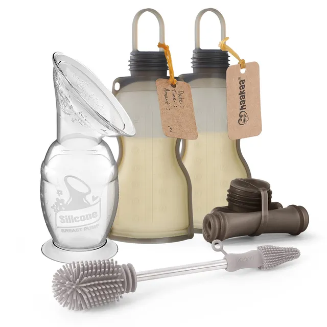 haakaa-pump-stash-clean-set-silicone-manual-breast-pump-reusable-storage-bag-and image 1