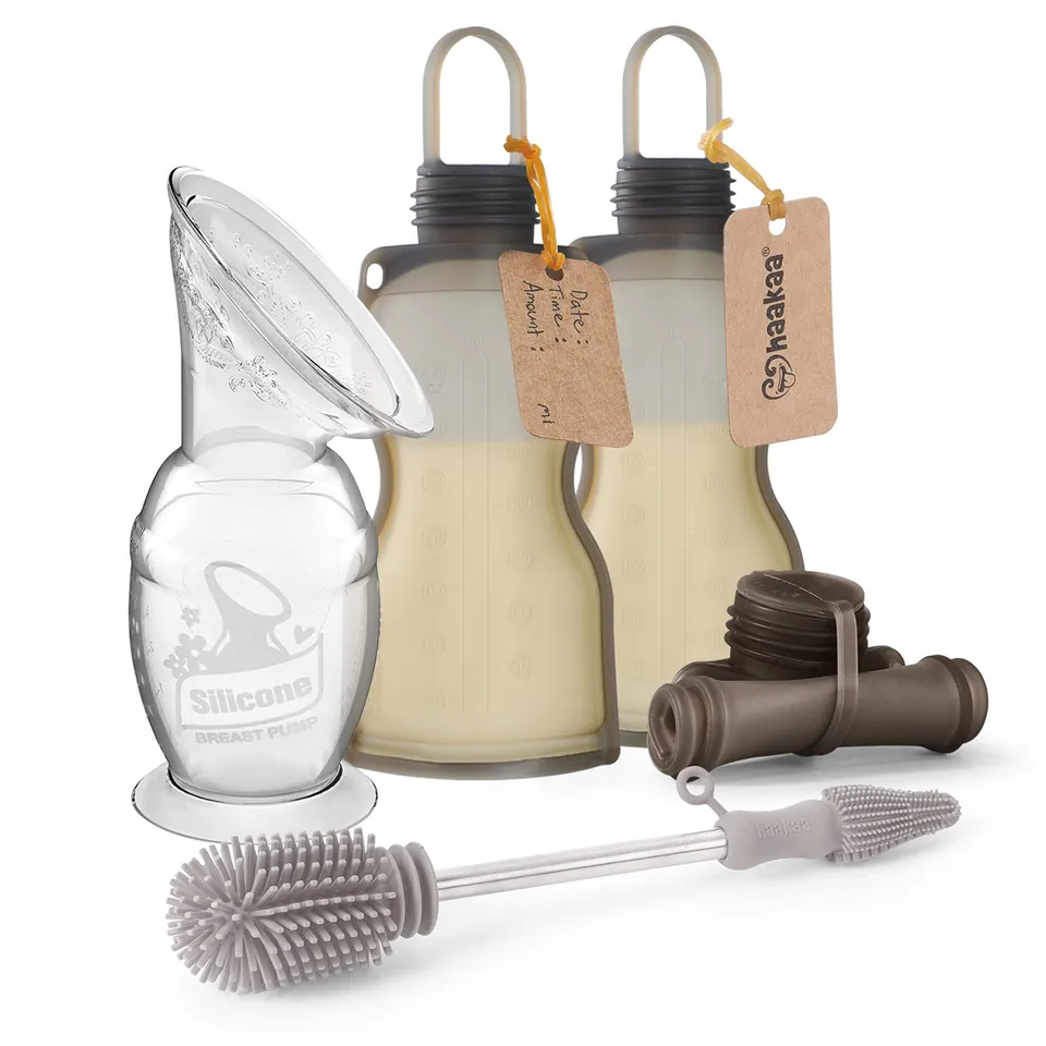 haakaa-pump-stash-clean-set-silicone-manual-breast-pump-reusable-storage-bag-and image 1
