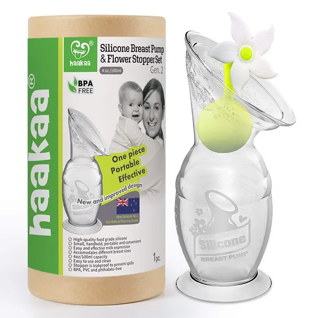 haakaa-manual-breast-pump-with-suction-bottom-and-white-stopper-4oz-100ml-origin image 1