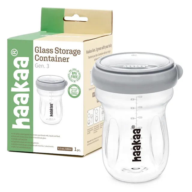 haakaa-glass-baby-food-storage-jar-6-3oz-180ml-with-airtight-lid-grey-1-pc image 1