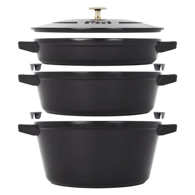 staub-cast-iron-stackable-cookware-set-4-pieces-with-universal-lid-made-in-franc image 1