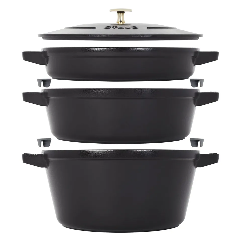 staub-cast-iron-stackable-cookware-set-4-pieces-with-universal-lid-made-in-franc image 1