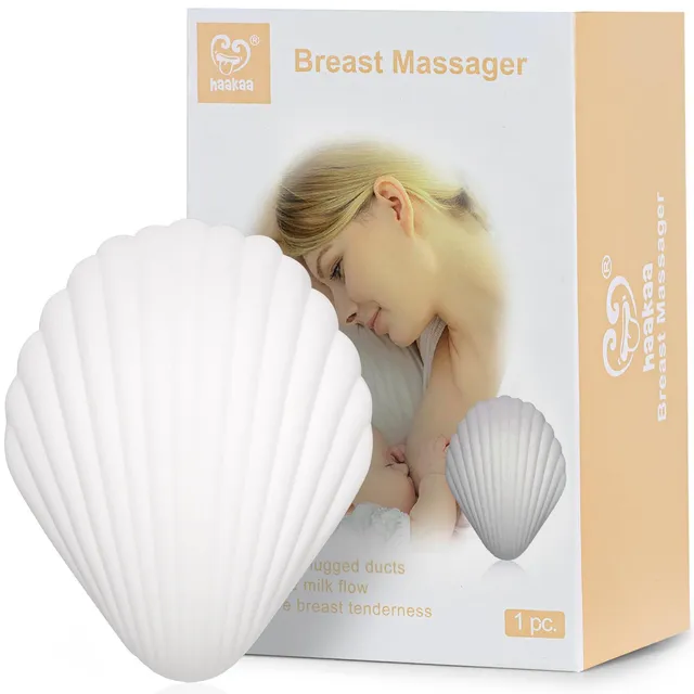 haakaa-lactation-massager-waterproof-usb-rechargeable-seashell-shaped-breast-mas image 1