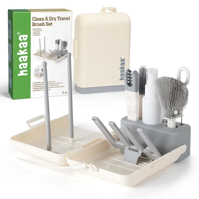 haakaa-travel-bottle-brush-set-7-in-1-complete-cleaning-kit-with-drying-rack image 1