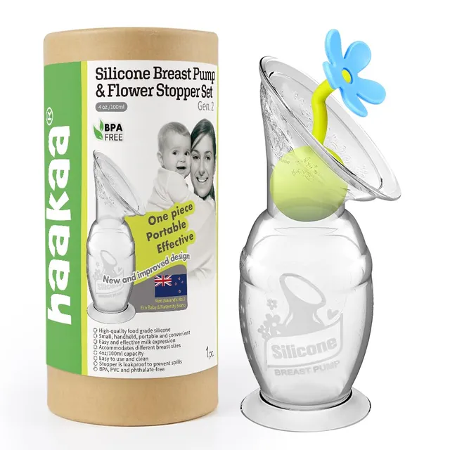 haakaa-manual-breast-pump-with-suction-base-and-flower-stopper-100-food-grade-si image 1