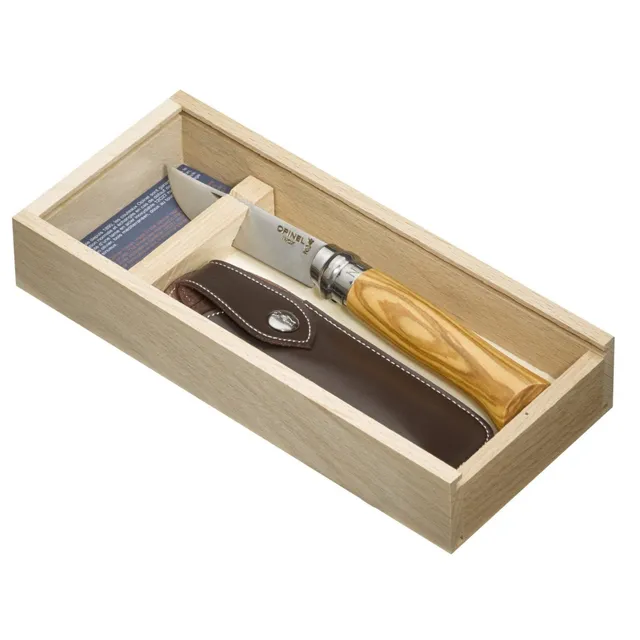 opinel-no-08-olive-wood-folding-knife-with-sheath-gift-set image 1