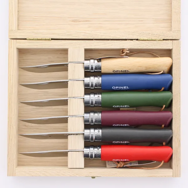 opinel-no-08-colorama-6-piece-folding-knife-box-set-with-wooden-case image 1