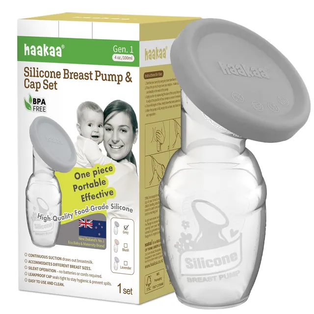 haakaa-gen-1-manual-breast-pump-with-silicone-cap-4oz-100ml-grey image 1
