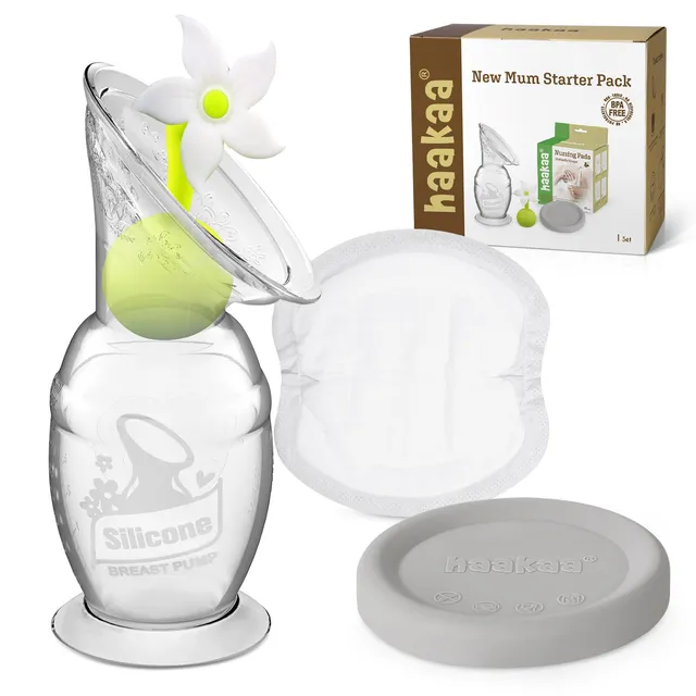 haakaa-new-mum-starter-pack-silicone-manual-breast-pump-5oz-150ml-with-cap-flowe image 1