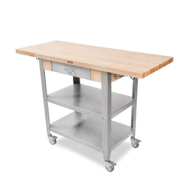 john-boos-cucina-elegante-maple-and-stainless-steel-drop-leaf-kitchen-cart-50-x- image 1