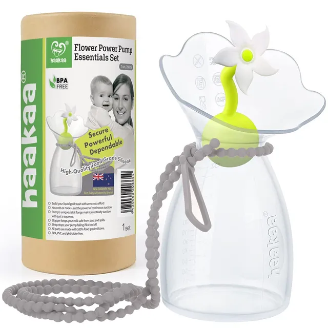 haakaa-manual-breast-pump-petal-silicone-with-flower-stopper-strap-7oz-200ml image 1