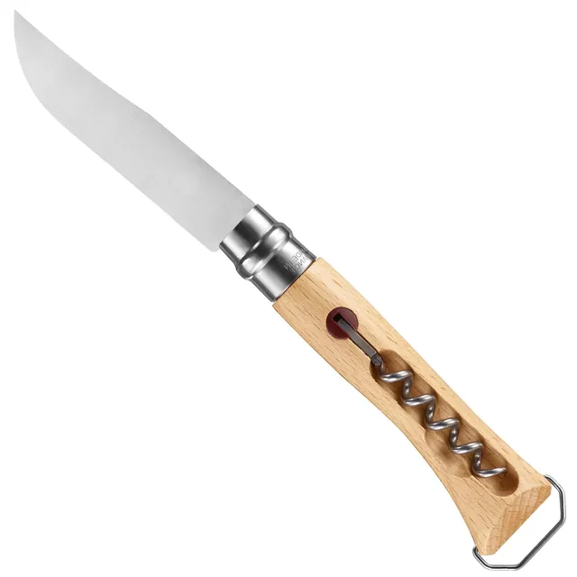 opinel-no-10-stainless-steel-corkscrew-folding-knife-with-beechwood-handle-and-i image 1