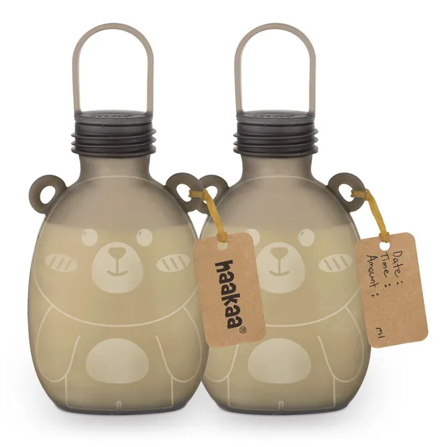 haakaa-happii-bear-silicone-breast-milk-storage-bag-9oz-2-pack-reusable-leak-pro image 1