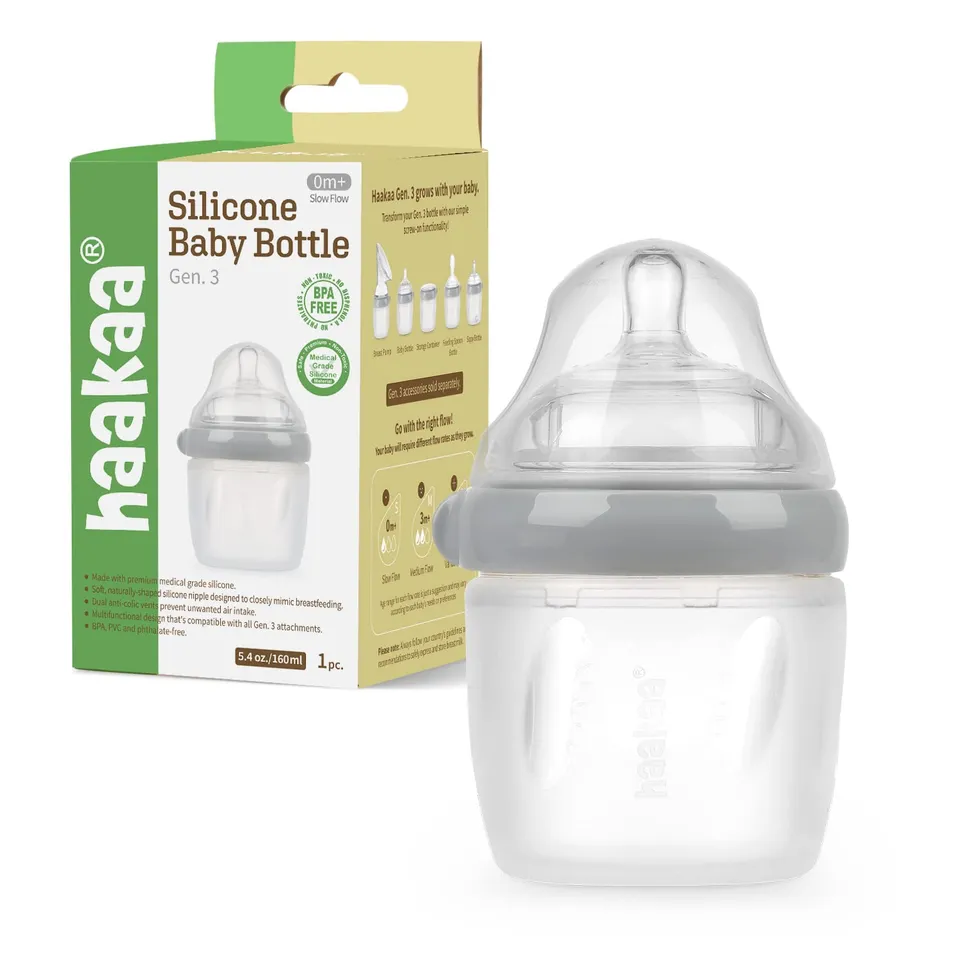 haakaa-gen-3-silicone-baby-bottle-with-anti-colic-nipple-5oz-160ml-grey image 1