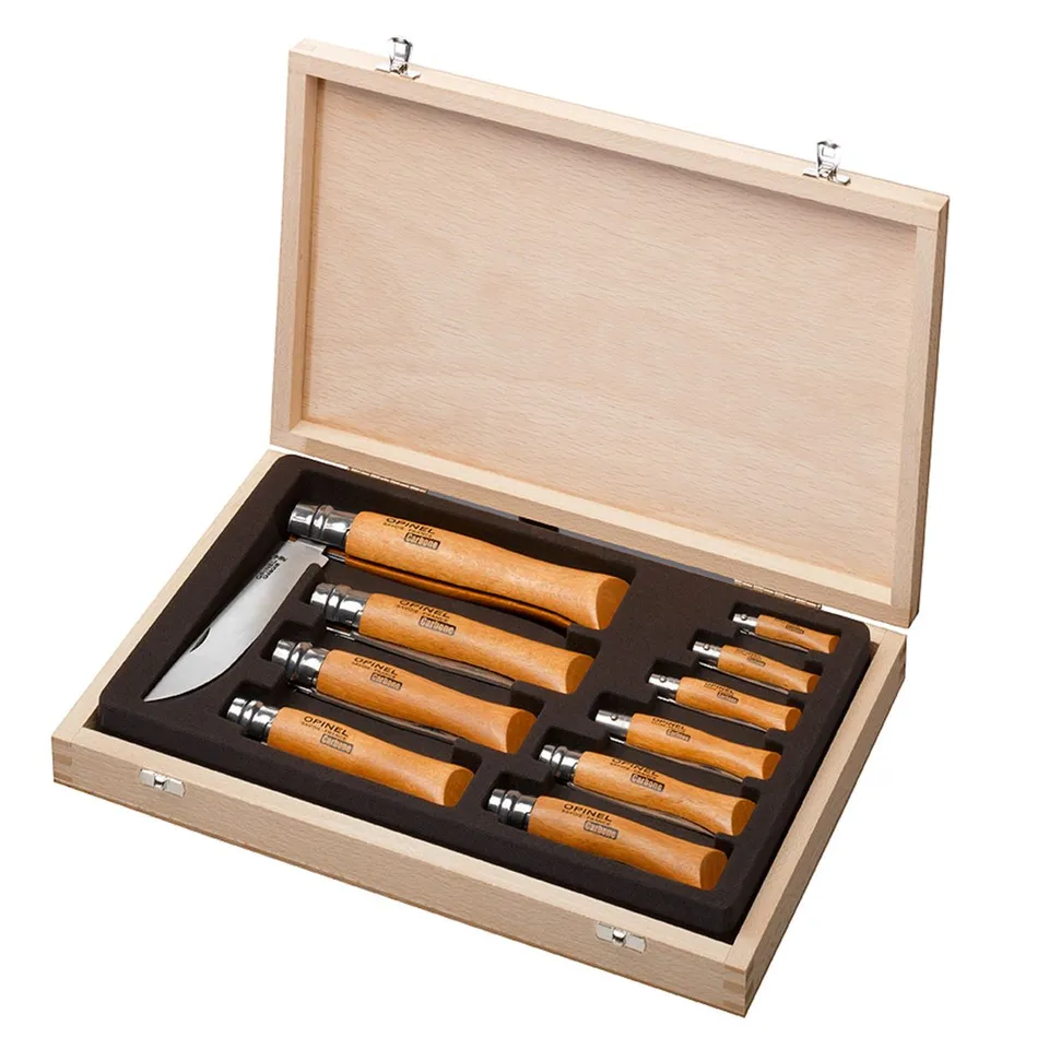 opinel-carbon-steel-folding-knife-collector-set-of-10-no-02-to-no-12-with-wooden image 1