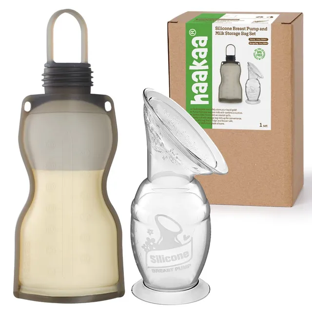 haakaa-manual-breast-pump-and-storage-bag-combo-4oz-100ml-pump-with-suction-base image 1