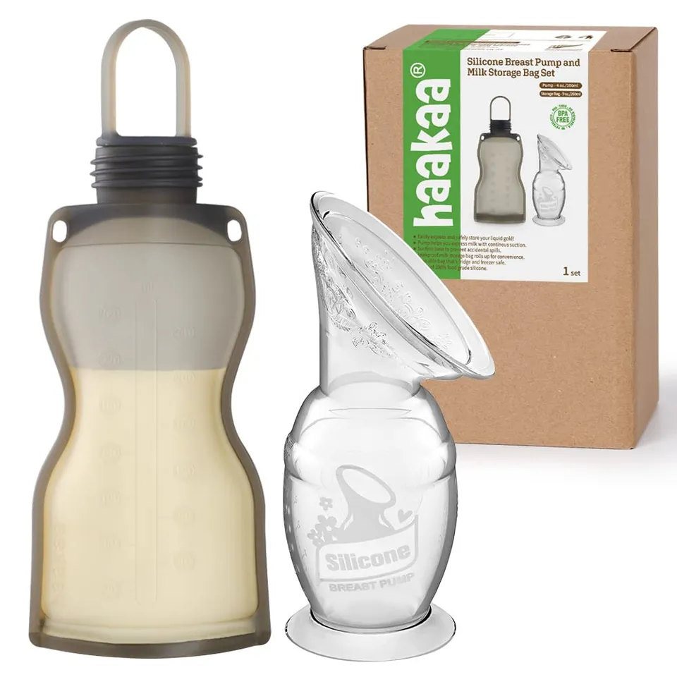 haakaa-manual-breast-pump-and-storage-bag-combo-4oz-100ml-pump-with-suction-base image 1