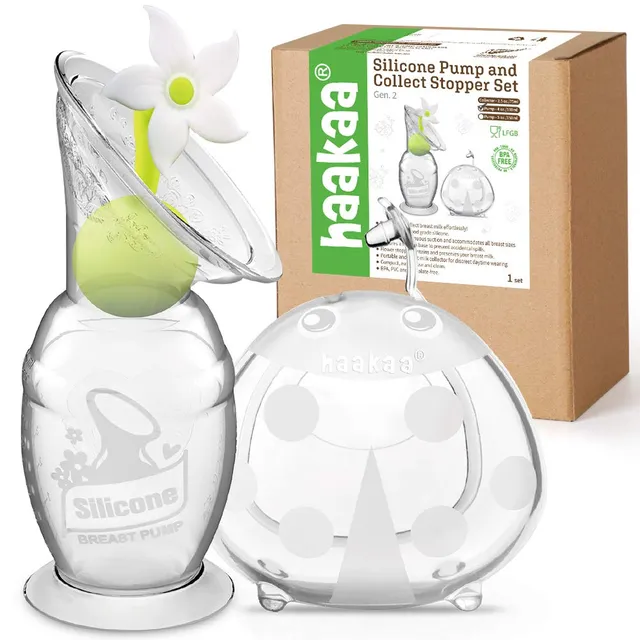 haakaa-100ml-manual-breast-pump-with-white-stopper-75ml-ladybug-breast-milk-coll image 1