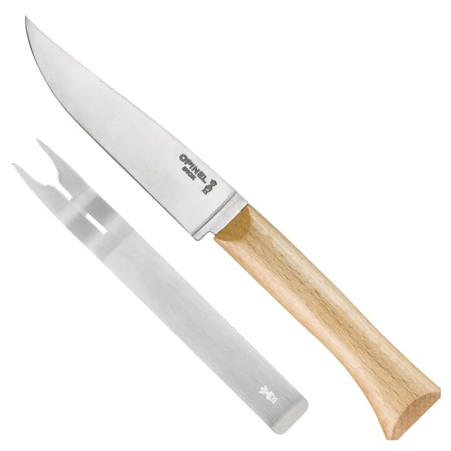 opinel-cheese-fork-and-knife-beech-wood-handle-stainless-steel-blade image 1