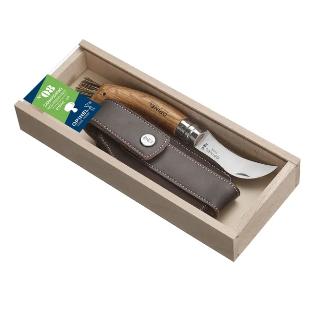 opinel-no-08-mushroom-knife-with-oak-handle-brush-and-sheath image 1