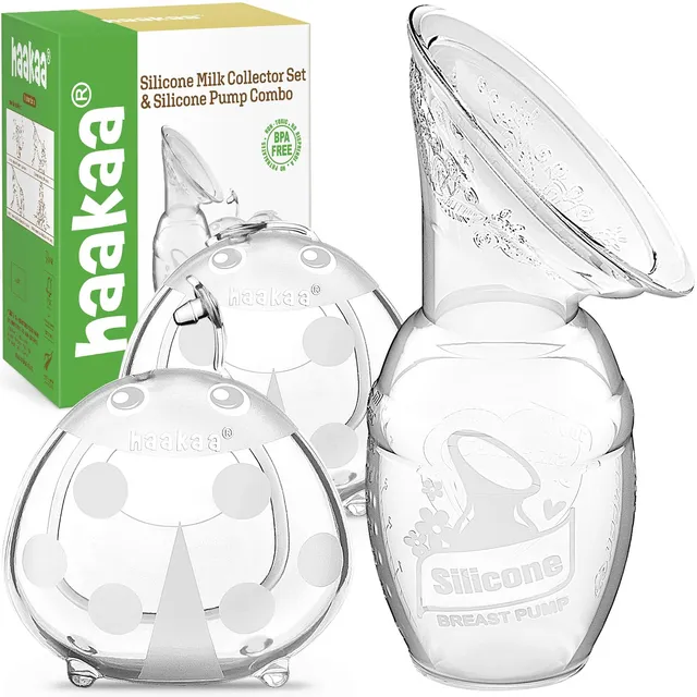 haakaa-manual-breast-pump-4oz-100ml-and-ladybug-milk-collector-2-5oz-75ml-combo- image 1