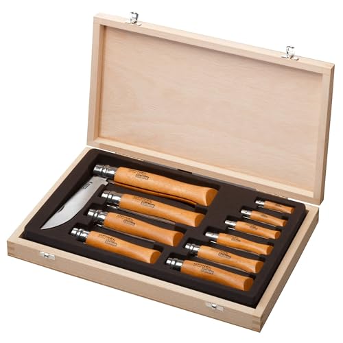 opinel-display-collection-wooden-case-of-10-carbon-steel-knives-no-2-no-12 image 5